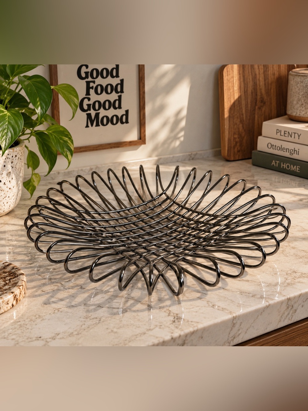 Vintage Space Age Mid Century Bent Steel Wire Fruit Bowl Modernist Centerpiece